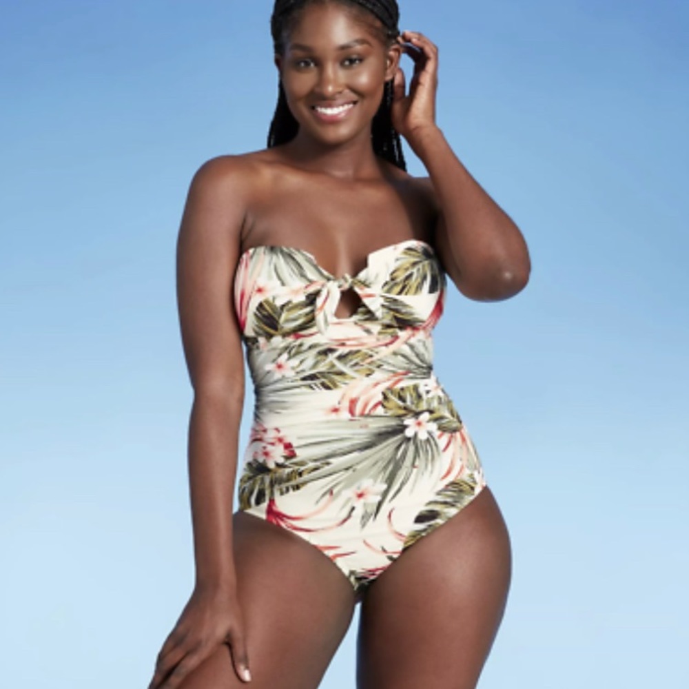 NWT Kona Sol Tropical Print swim Suit with detachable straps, Size M - Picture 3 of 12